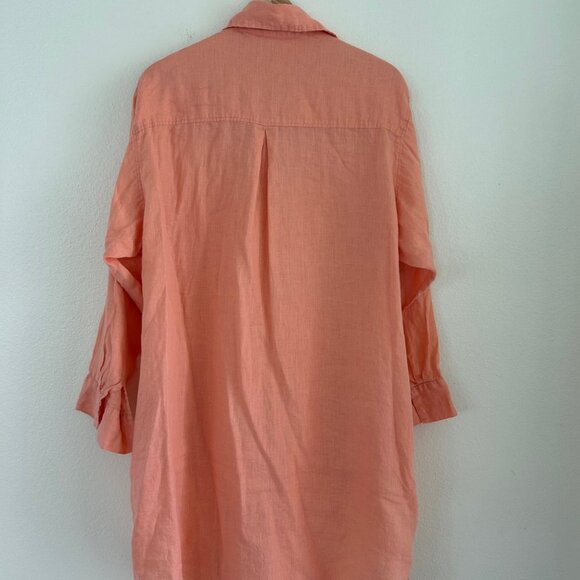 Coco Rose Tunic Dress Womens Size L/XL Peach Pure Linen Collared Button Front - Picture 2 of 8